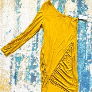 Brand New One Shoulder Mustard Mini Dress